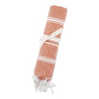 Badetuch Fransen, peach 3 Streifen, 90 x 180 cm