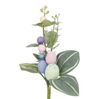 Deko-Stecker Eier/Blätter, blau/rosa/hellgrün, 27 cm