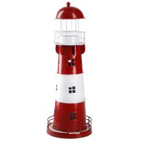 Windlicht Leuchtturm, rot/weiß, 36 cm