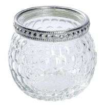Windlicht Saira, Metallrand/silber, klar/Wabe, 5 cm