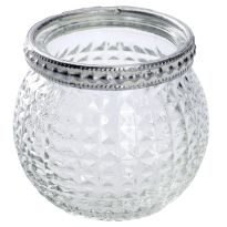 Teelichthalter Saira, Metallrand/silber, klar/Karo, 5 cm
