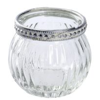 Windlicht Saira, Metallrand/silber, klar/Streifen, 5 cm