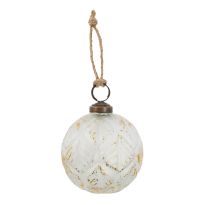 Glaskugel Blätter, creme/gold, 7 cm