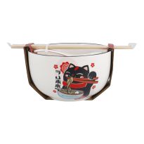 Schale mit Essstäbchen und Löffel, Katze/schwarz