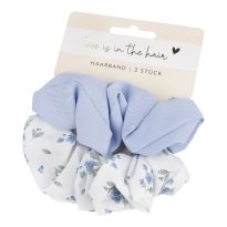 2er Set Haarband Scrunchie, Blumen/hellblau