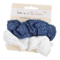 2er Set Haarband Scrunchie, Jeans/Dots