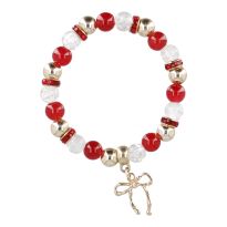 Armband Weihnachten, Perlen/rot-gold, Schleife