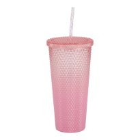 Becher mit Strohhalm, Struktur/rosa/pink, 650 ml