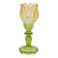 Kerzenständer Tulpe/Teelicht, gelb/grün, 18 cm