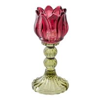 Teelichthalter Blume, dunkelrot/dunkelgrün, 7.5 x 18 cm