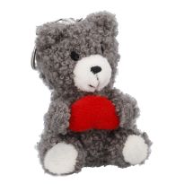 Schlüsselanhänger Bär mit Herz, grau, 9 cm