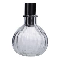 Kerzenständer, schwarz, bauchig/Rillen, 8 x 9 cm