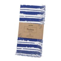 2er Set Tischset mit Fransen, Streifen/wollweiß/blau, 48 x 33 cm