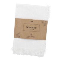 2er Set Serviette mit Fransen, Uni/wollweiß, 35 x 35 cm