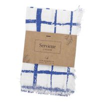 2er Set Serviette mit Fransen, Karo/wollweiß/blau, 35 x 35 cm