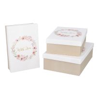 3er Set Geschenkkarton Blumen-Prägung, Kranz