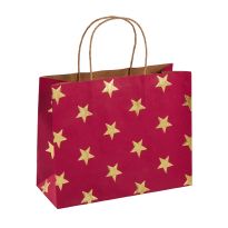 Geschenktüte Prägung, Stern/rot/gold, 14.5 x 18.5 cm