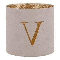 Teelichthalter Buchstabe, V/beige, 7.8 x 7.5 cm