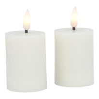 2er Set LED-Kerze Rustik, hellcreme, 9 cm