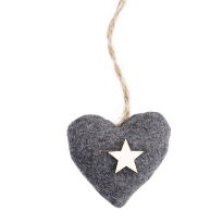 Anhänger Herz mit Holzstern, grau