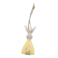 Anhänger Hase mit Blumen, gelb/gerade, 10 cm