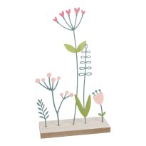 Blumen auf Holzfuß, Schafgarbe/pink, 15 x 26 cm