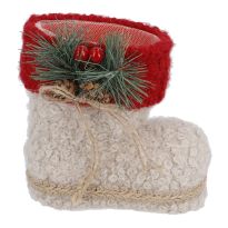 Nikolausstiefel mit Tannendeko, creme, 15 cm