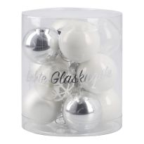 12er Set Glaskugeln 2,5 cm, weiß/silber/frost