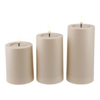 3er Set LED-Kerze, matt/creme, 7.5x12.5/15.5/18 cm