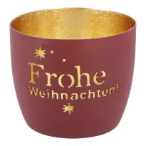 Windlicht Spruch/Xmas, Frohe Weihnachten/rot, 10 x 8.5 cm
