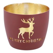 Windlicht Spruch/Xmas, Hirsch/rot, 10 x 8.5 cm