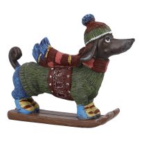 Deko-Hund Weihnachten, Ski, 12 cm