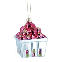 Anhänger Fancy, bunt, Erdbeeren/Korb, 9 cm