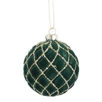Kugel Samt-Dekor, Gitter/dunkelgrün, 8 cm
