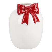 Vase Schleife, weiß/rot, 11.5 cm