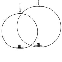2er Set Kerzenhalter Ring, hängend, schwarz