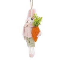 Anhänger Filz-Osterhase, Hose/rosa/Karotte, 15 cm