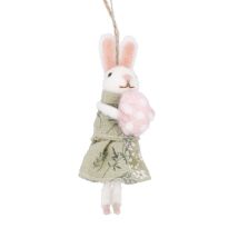 Anhänger Filz-Osterhase, Kleid/grün/Ei, 15 cm
