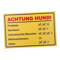 Schild Spruch, Achtung Hund, gelb, 30 x 20 cm