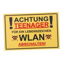 Schild Spruch, Achtung Teenager, gelb, 30 x 20 cm