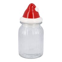 Vorratsglas mit Mütze, klar/rot-weiß, 1000 ml