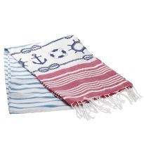Strandtuch Anker, pink/blau, 90 x 170 cm