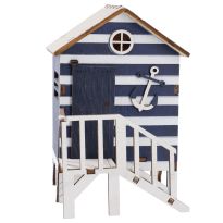 Holz-Strandhaus, blau, 16 cm