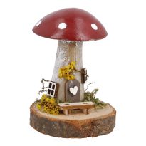 Pilzdeko auf Holzscheibe, rot, 8 cm
