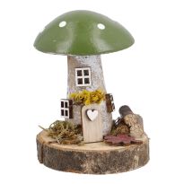 Pilzdeko auf Holzscheibe, grün, 8 cm