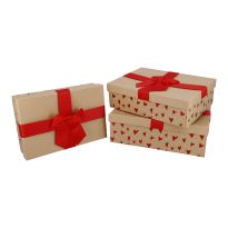 3er Set Geschenkkarton Herzen mit Schleife, rot