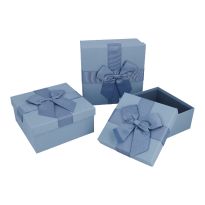 3er Set Geschenkkarton Schleife, rauchblau