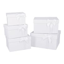 5er Set Geschenkkarton Schleife/Uni, weiß