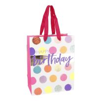 Geschenktüte Neon, Geburtstag/Punkte/Birthday, 23 cm
