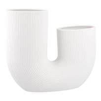 Vase U-Form, geriffelt/weiß-matt, 21 cm